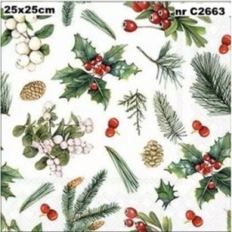 Winter Greenery white servet 25x25cm