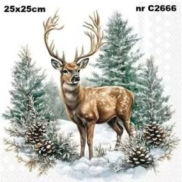 Winter Stag white servet 25x25cm