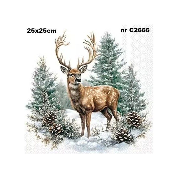 Winter Stag white servet 25x25cm