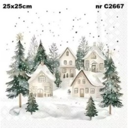 Snowy Houses servet 25x25cm