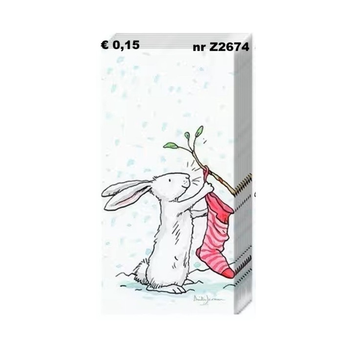 Charming Snow Rabbit zakdoek 22x22cm