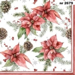 Poinsettia & Pine Cone servet 33x33cm