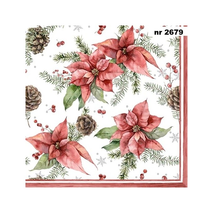Poinsettia & Pine Cone servet 33x33cm