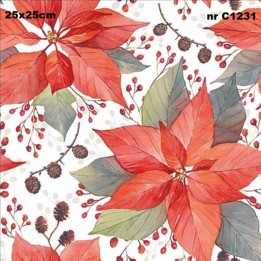 Poinsettia and Berries servet 25x25cm (av-9)