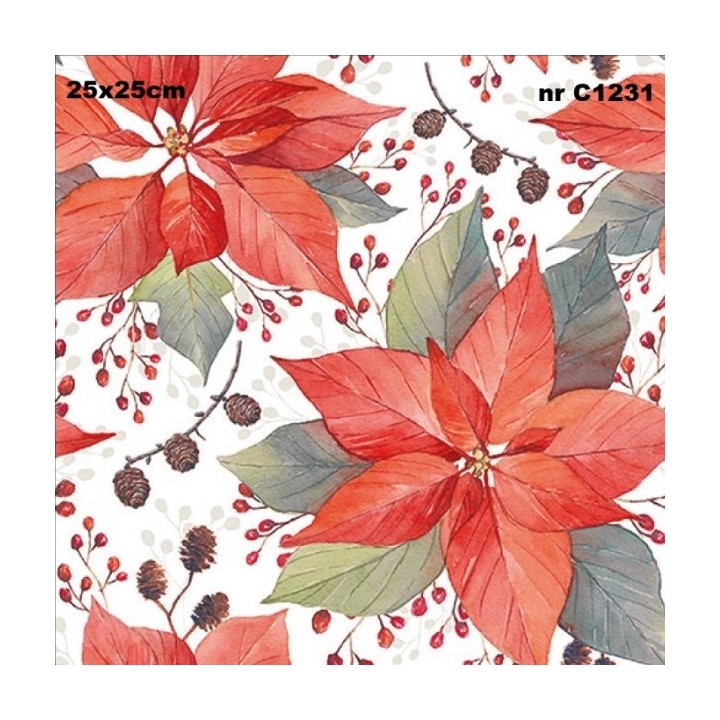 Poinsettia and Berries servet 25x25cm (av-9)