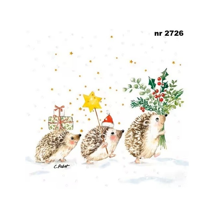 Christmas Hedgehogs servet 33x33cm