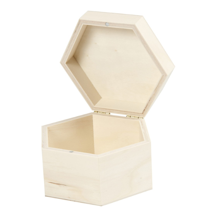 CC Houten doos hexagon 12x7cm