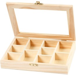 CC Houten doos met glazen deksel 15,5x20,5x3,5cm