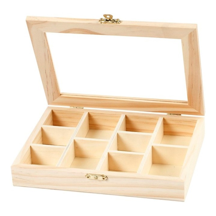 CC Houten doos met glazen deksel 15,5x20,5x3,5cm