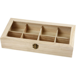 CC Houten doos met glazen deksel 32x16x6cm