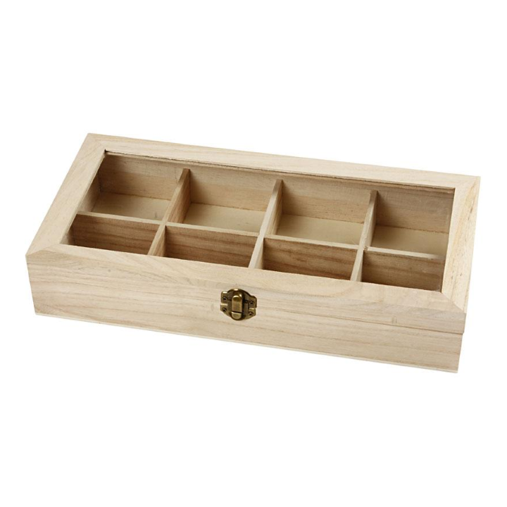 CC Houten doos met glazen deksel 32x16x6cm
