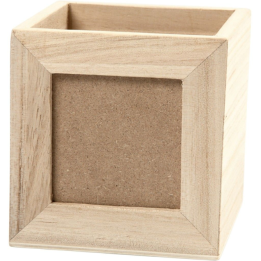 CC Houten pennenbakje met lijst 10x10x10cm