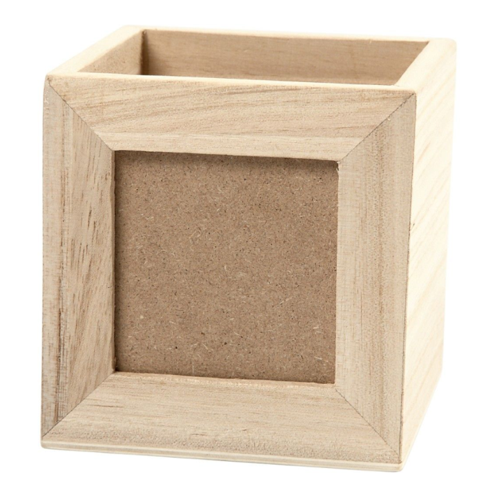 CC Houten pennenbakje met lijst 10x10x10cm
