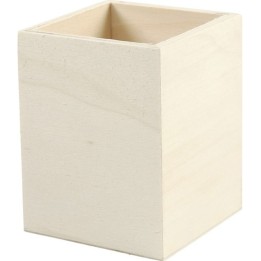 CC Houten pennenbakje vierkant 7,5x7,5x9,5cm