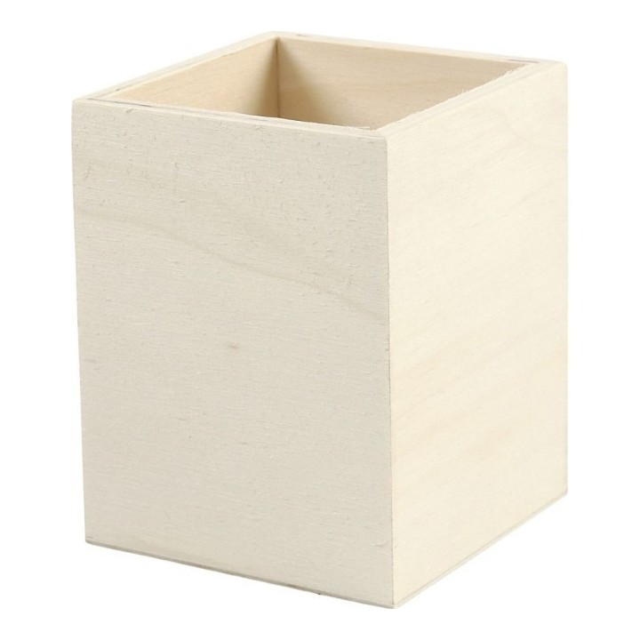 CC Houten pennenbakje vierkant 7,5x7,5x9,5cm
