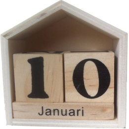 GC Houten kalender huisje 7x7,5x3,5cm