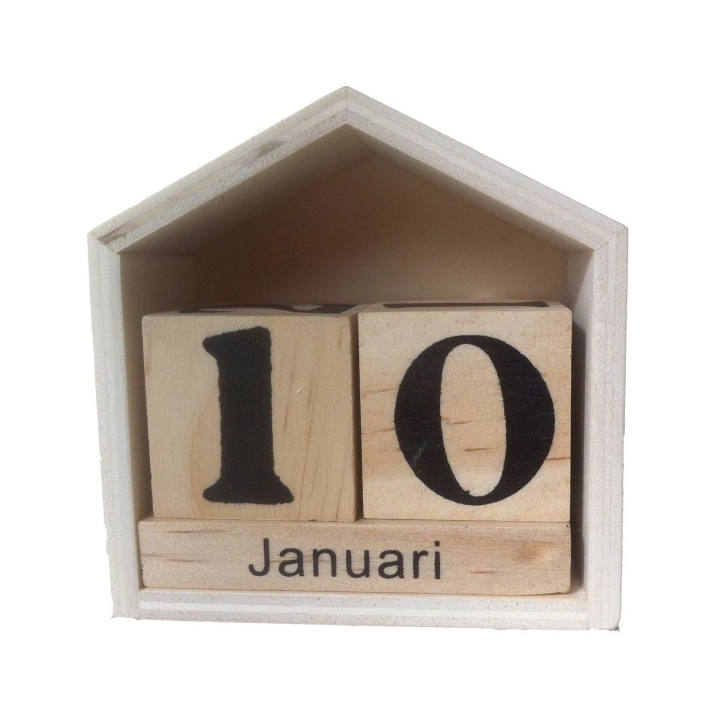 GC Houten kalender huisje 7x7,5x3,5cm