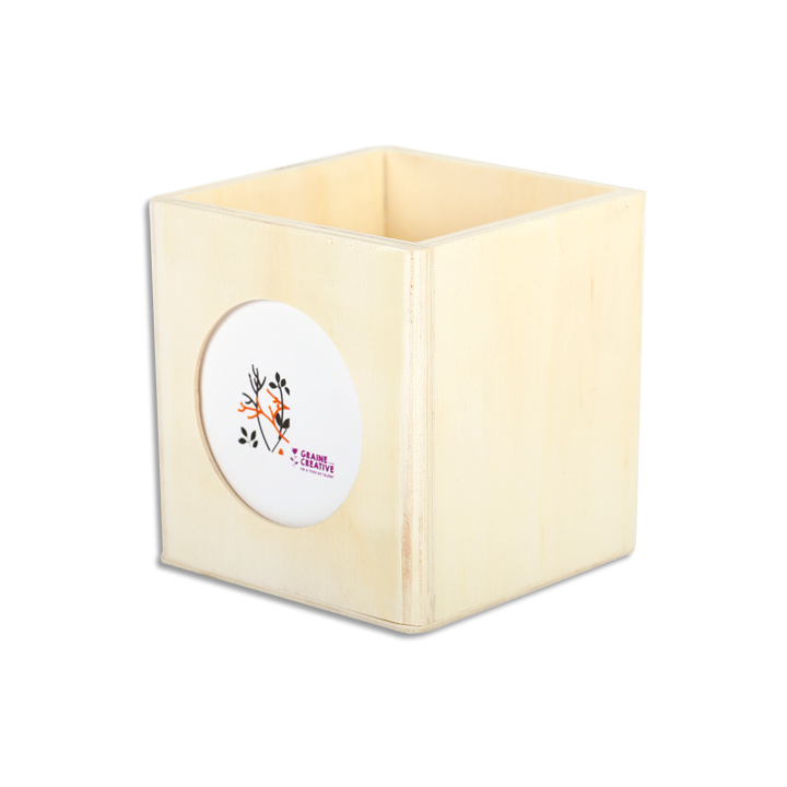 GC Houten pennenbak met fotolijst 10x10x10cm