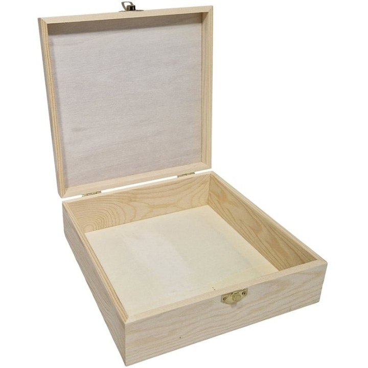 Grenen kist met klepdeksel 21x21x7cm