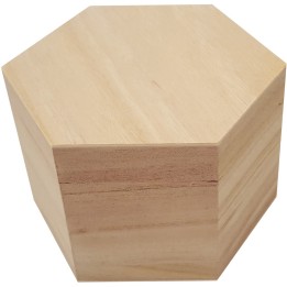Houten kist zeshoek met losse deksel 13,7x11,9x9cm