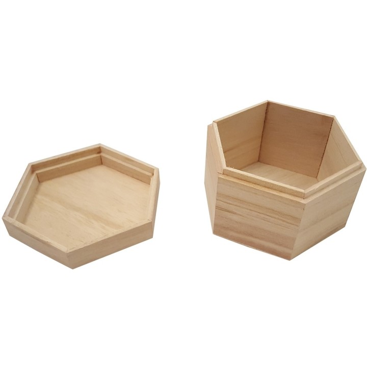 Houten kist zeshoek met losse deksel 13,7x11,9x9cm
