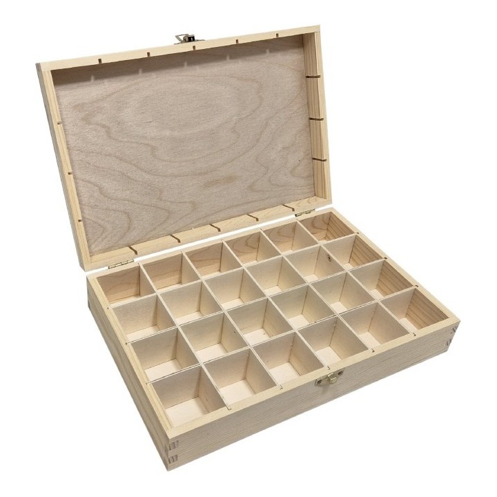 Grenen kist met 24 vakken 27,6x18,4x6,6cm