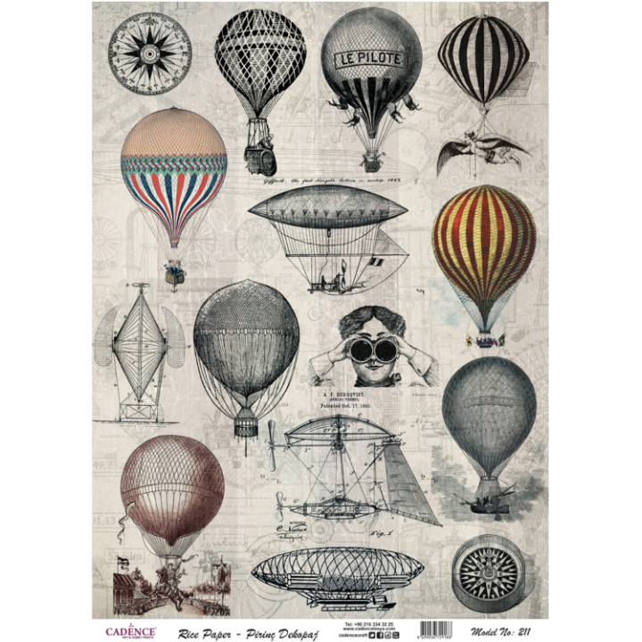 Cadence rijst decoupagepapier 211 30x42 cm luchtballonen