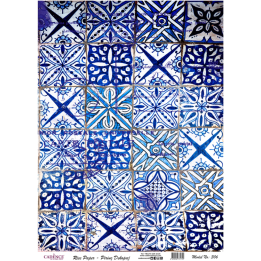 Cadence rijst decoupagepapier 306 30x42 cm blauw mozaiek