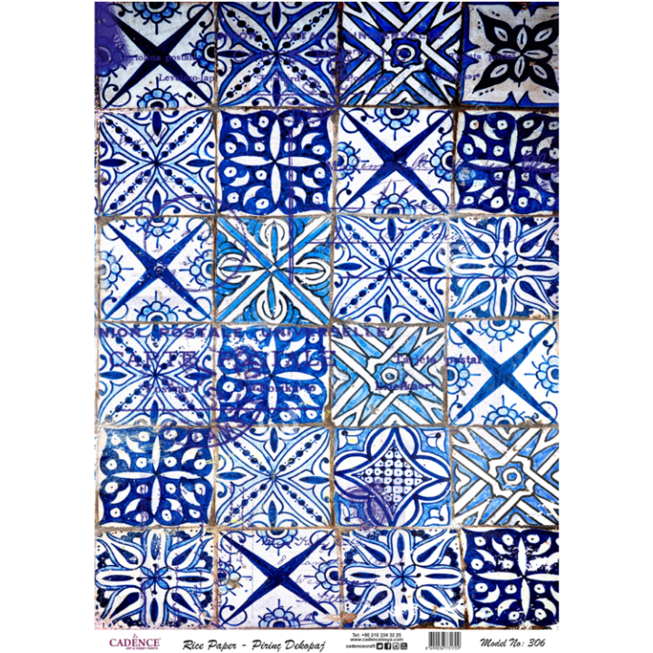 Cadence rijst decoupagepapier 306 30x42 cm blauw mozaiek
