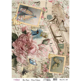 Cadence rijst decoupagepapier 343 30x42 cm postzegels vintage