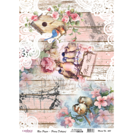 Cadence rijst decoupagepapier 400 30x42 cm musjes en mezen