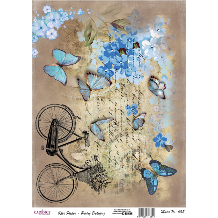Cadence rijst decoupagepapier 638 30x42 cm vlinders fiets