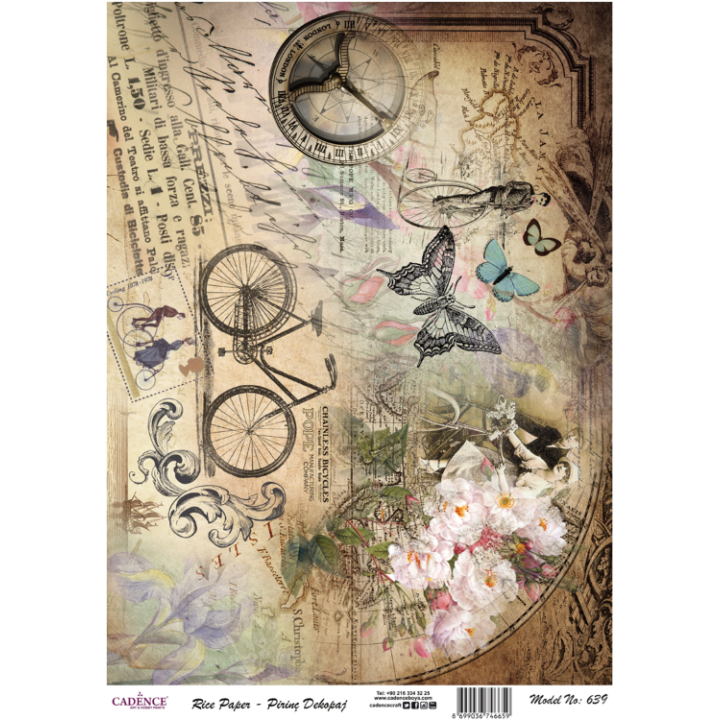 Cadence rijst decoupagepapier 639 30x42 cm vintage fiets