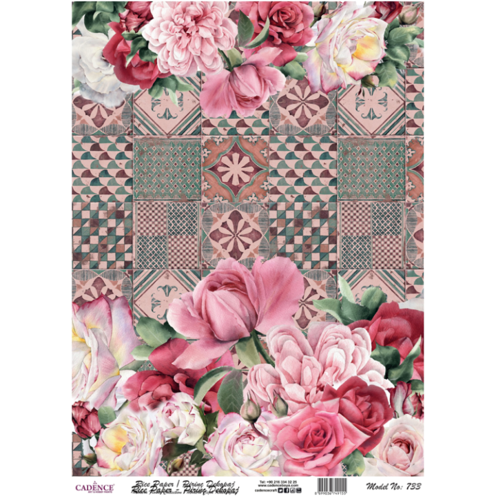 Cadence rijst decoupagepapier 733 30x42 cm roze mozaiek