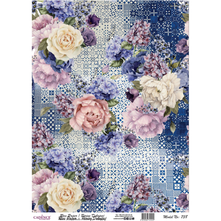 Cadence rijst decoupagepapier 738 30x42 cm blauwe flora