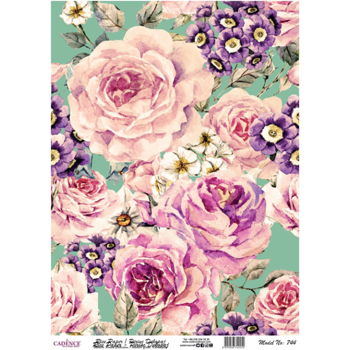Cadence rijst decoupagepapier 744 30x42 cm aquarel bloemen