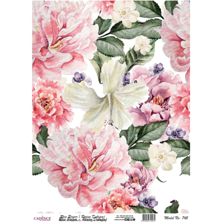 Cadence rijst decoupagepapier 745 30x42 cm aquarel boeket
