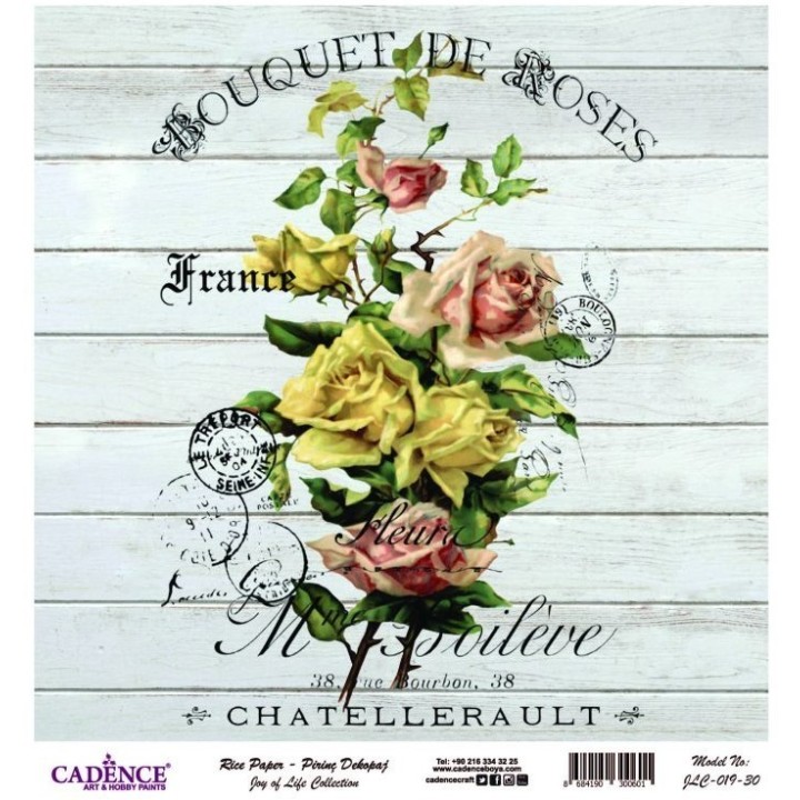 Cadence rijst decoupagepapier joy of life 019 30x32 cm bouguet de roses