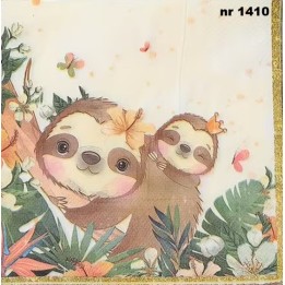 Sloth with baby servet 33x33cm