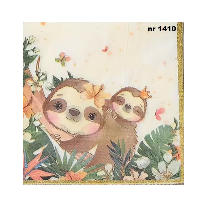 Sloth with baby servet 33x33cm