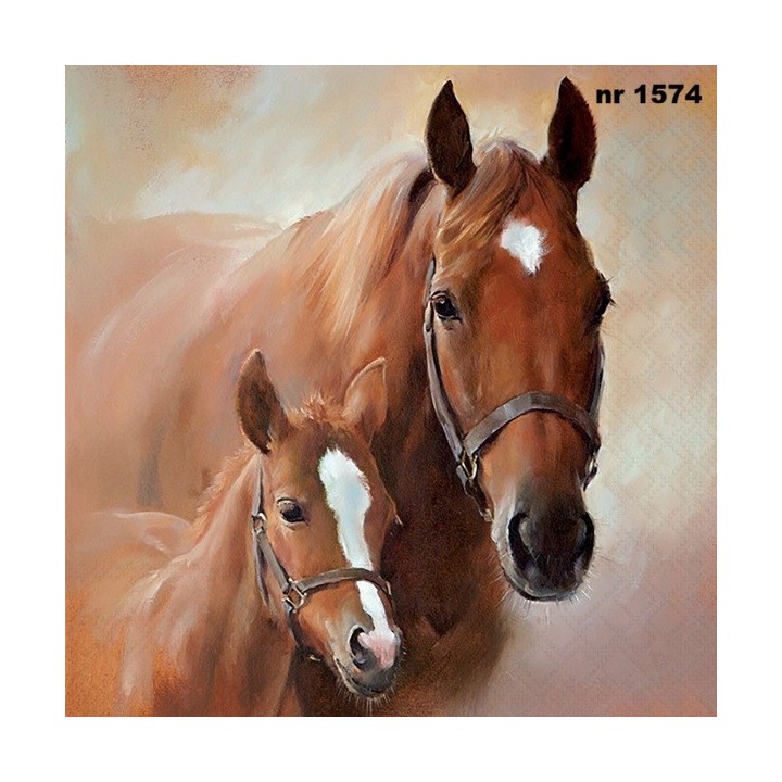 Horse with foal servet 33x33cm