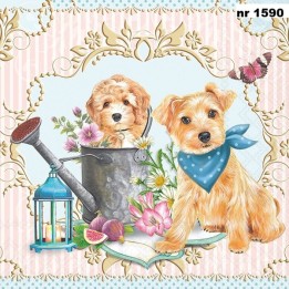 Dogs in garden servet 33x33cm