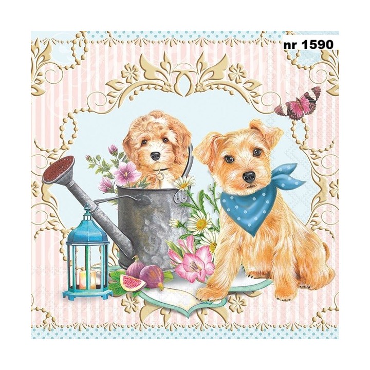 Dogs in garden servet 33x33cm