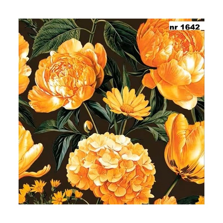 Yellow Flowers on Black servet 33x33cm