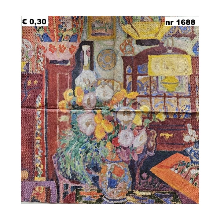 Interieur, Leo Gestel, Singer Laren servet 33x33cm