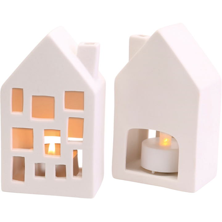 CC Keramieken theelicht huisje 5x7cm 12 stuks