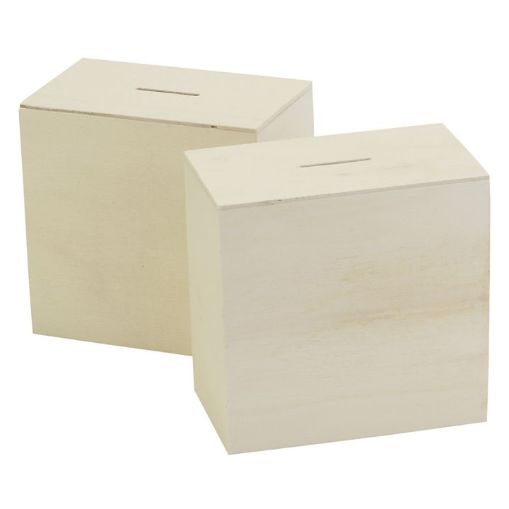 CC Houten spaarpot 10x10x6cm