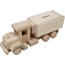 Houten vrachtwagen spaarpot 25x8x9cm