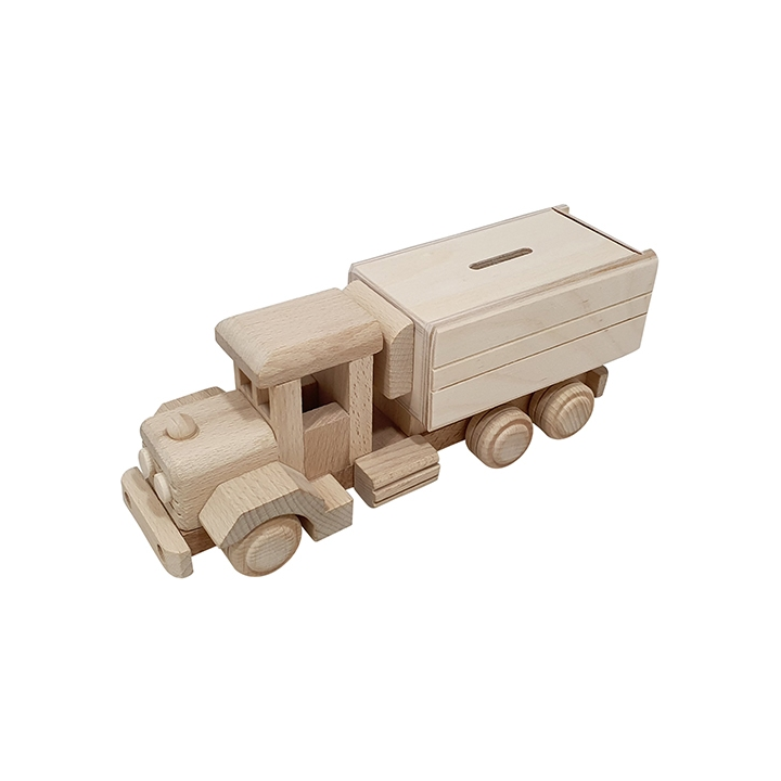 Houten vrachtwagen spaarpot 25x8x9cm
