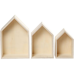 CC Houten showdozen huis set van 3 stuks
